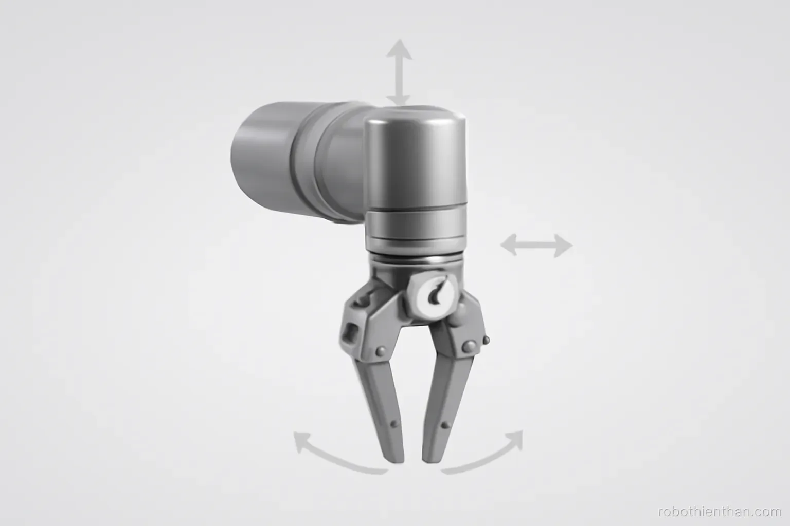 Cánh tay robot với các mũi tên minh hoạ hướng chuyển động của đầu công tác