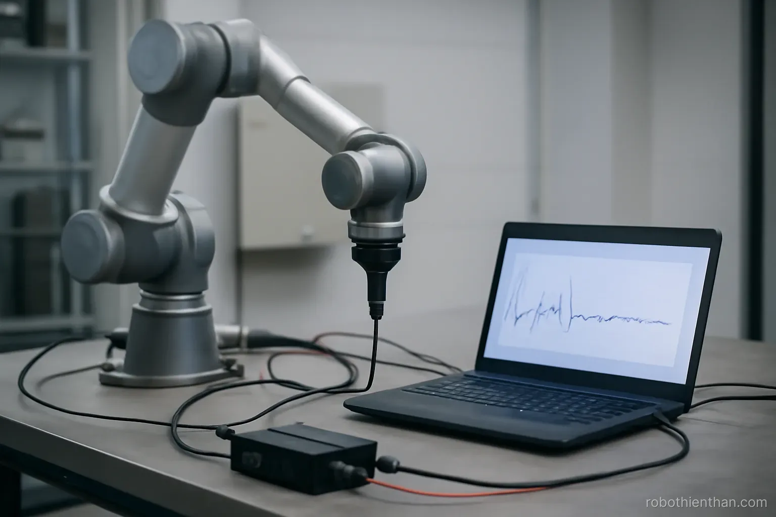 Robot thực hiện chuỗi chuyển động chuẩn để thu dữ liệu hiệu chỉnh