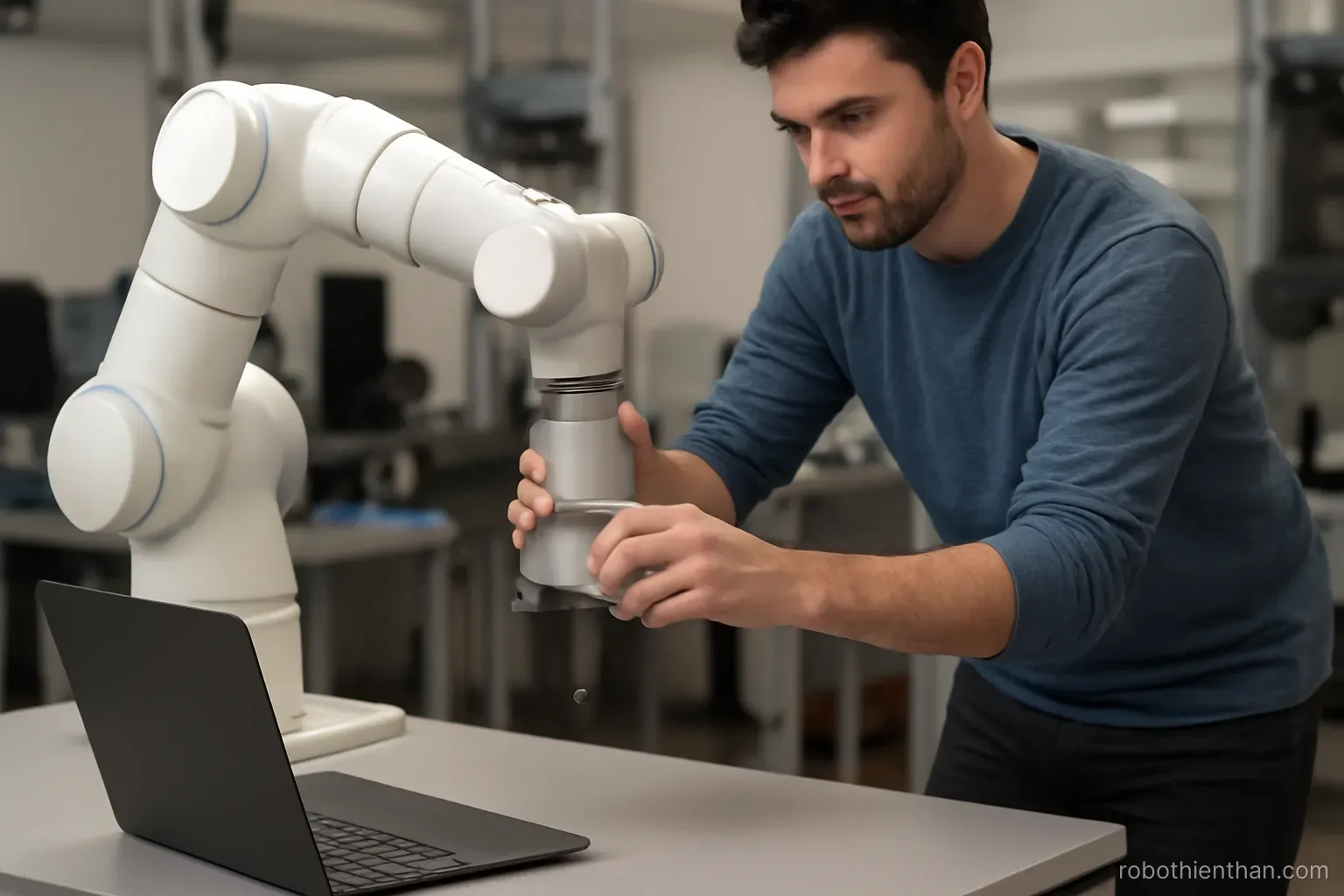 Người vận hành can thiệp sửa thao tác cho robot đang chạy chính sách mới